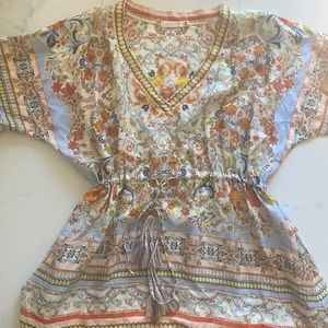 Johnny Was light weight waist tie silk floral top